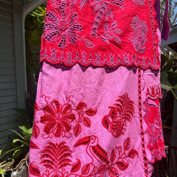 FARM RIO Red Palm Tree Richelieu Midi Skirt - Picture 3 of 6